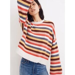 Madewell Cardiff Striped Sweater Medium Crewneck Bell Sleeve Coziest Yarn